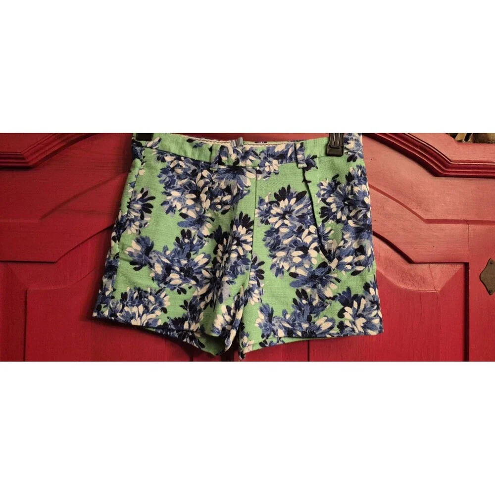 NWT J Crew Size 6 Green & Blue Floral Summer Shorts High Waisted Casual New